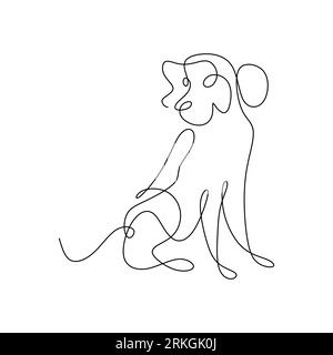 Dessin mignon de ligne de chien chiot sur fond blanc. Vecteur de dessin de chien utilisant un style d'art unique continu d'une ligne isolé sur fond blanc. Illustration de Vecteur