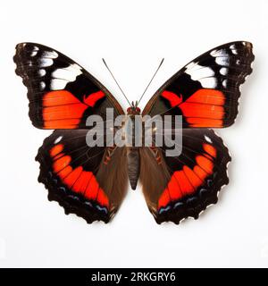 Un gros plan d'un papillon amiral (Vanessa atalanta) aux couleurs vives avec des nuances d'orange Banque D'Images