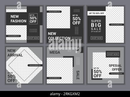 Modèle de publication de médias sociaux pour le marketing numérique et la promotion de vente. Conception de modèles de mise en page carrés de collection pour la promotion de la mode méga grande vente. Promo Illustration de Vecteur