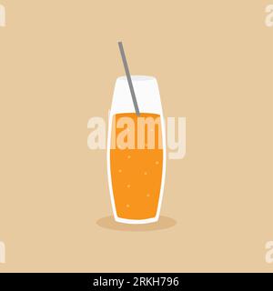 Illustration plate de verre de jus d'orange frais naturel style d'icône de dessin animé plat. Illustration de boissons, jus de fruits, orange frais, mode de vie sain Illustration de Vecteur