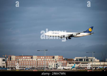 Le Lufthansa Jumbo Jet retourne à Francfort depuis Buenos Aires. Banque D'Images