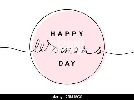 Lettrage Happy Women's Day en dessin au trait continu. Journée internationale de la femme le 8 mars. Concept Journée des femmes isolé sur fond blanc. Vecteur Illustration de Vecteur