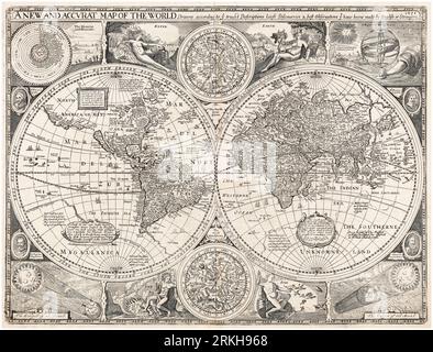 17th Century Vintage World Map, A New and Accurate Map of the World, par John Speed, 1676 Banque D'Images