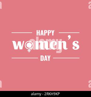Design de carte de voeux Happy Woman' s Day avec couleur rose pastel. Icône de la journée internationale de la femme. Autonomiser la femme avec un concept minimaliste. Appartement carto Illustration de Vecteur