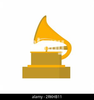 Icône plate de coupe trophée Grammy isolé sur fond blanc. Un prix décerné par la Recording Academy pour reconnaître les réalisations dans l'industrie de la musique. Illustration de Vecteur