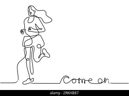 Dessin continu d'une ligne d'une jeune athlète coureuse Focus sprint run. Personnage fille courant autour isolé sur fond blanc. Sport et guérison Illustration de Vecteur