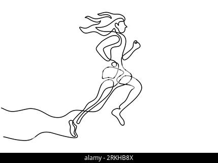 Dessin continu d'une ligne d'une jeune athlète coureuse Focus sprint run. Personnage fille courant autour isolé sur fond blanc. Sport et guérison Illustration de Vecteur