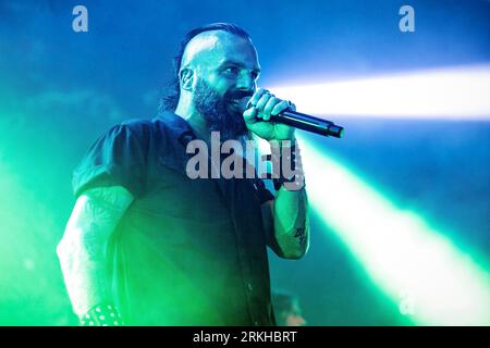 Oslo, Norvège. 23 août 2023. Le groupe américain de metalcore Killswitch engage donne un concert au Rockefeller à Oslo. Ici, le chanteur Jesse Leach est vu en direct sur scène. (Crédit photo : Gonzales photo - Terje Dokken). Banque D'Images