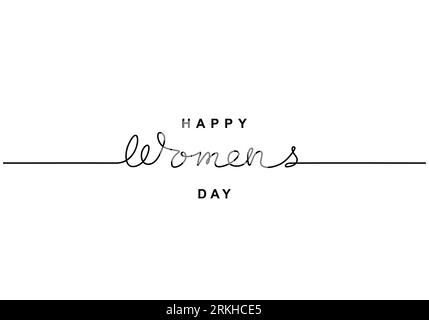 Lettrage Happy Women's Day en dessin au trait continu. Journée internationale de la femme le 8 mars. Concept Journée des femmes isolé sur fond blanc. Vecteur Illustration de Vecteur