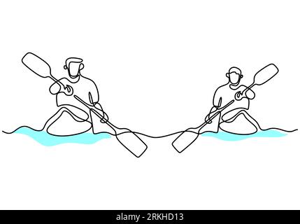 Une ligne continue de course de bateau sportif énergique sur la rivière. Un groupe de rameurs apprécient dans de longs bateaux rivalisent isolés sur fond blanc. Illustration de Vecteur