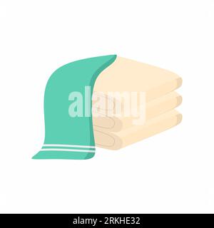 Serviette de bain blanche icône style dessin animé. Tissu pelucheux pour l'essuyage. Une serviette pliée dans la salle de bain ou spa. Nettoyage de l'élément de l'outil de maison isolé sur blanc Illustration de Vecteur