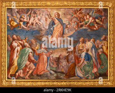 GÊNES, ITALIE - 5 MARS 2023 : fresque de l'Ascension du Seigneur dans l'église Chiesa del Gesu de Giovanni Battista et son frère Giovanni Carlone Banque D'Images