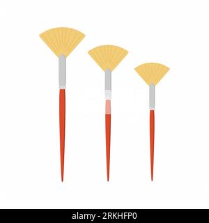 Ensemble de pinceaux en éventail fixe. Collection d'accessoire de peinture en couleur, outils d'artiste. Fournitures d'art dessin d'équipement créatif style dessin animé isoler Illustration de Vecteur