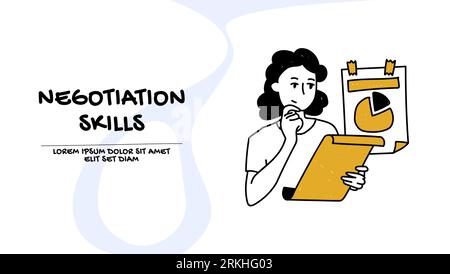 Vecteur d'une réflexion de femme d'affaires sur la stratégie de négociation Illustration de Vecteur