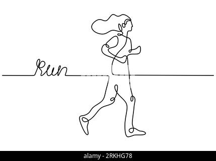 Dessin continu d'une ligne d'une jeune athlète coureuse Focus sprint run. Personnage fille courant autour isolé sur fond blanc. Sport et guérison Illustration de Vecteur