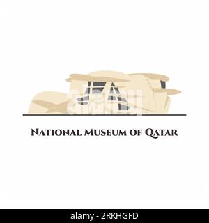 Le Musée national du Qatar vecteur de style de dessin animé plat. C'est un musée national à Doha, Qatar. Cet endroit vaut la peine d'être visité. Bâtiment d'attraction touristique Illustration de Vecteur