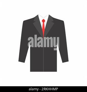 Costume et cravate isolés sur fond blanc. Dessin animé plat costume noir et icône de cravate pour le concept d'étudiant ou d'homme d'affaires de graduation et d'applications Web desi Illustration de Vecteur