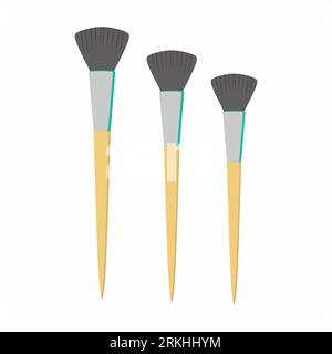 Jeu d'icônes de dessin animé d'éléments d'outils de peinture. Pinceau créatif avec différentes tailles dessiné à la main sur fond blanc. Équipement d'école d'art. Desi plat Illustration de Vecteur