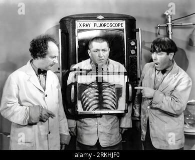 MOE HOWARD, LARRY FINE, CURLY HOWARD ET LES TROIS STOOGES DANS DIZZY DOCTORS (1937), RÉALISÉ PAR DEL LORD. Crédit : COLUMBIA PHOTOS / Album Banque D'Images