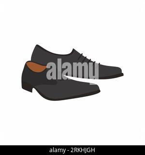 Chaussures de graduation homme. Chaussures habillées classiques pour hommes de couleur noire. Accessoires pour hommes isolés sur fond blanc. Chaussures à la mode Icon plat dessin animé St Illustration de Vecteur