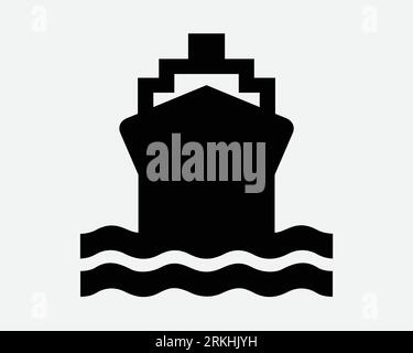 Icône de navire porte-conteneurs Big Boat Shipping Vessel Front View Ocean Linear Freight Shipment croisière sur l'eau de mer Black White Silhouette forme Vector Sign Symbol Illustration de Vecteur