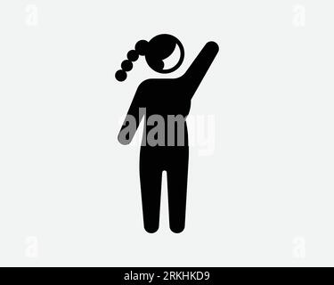 Icône de vague féminine Girl Lady femme personne geste vague Greeting Greet lever la main bras Hello Hi Bye Goodbye Noir blanc forme vecteur Clipart Sign Symbol Illustration de Vecteur