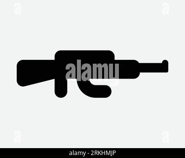 Arme à feu icône fusil automatique assaut tir Fire Weapon Military Cartoon arme à feu Noir blanc Outline forme vecteur Clipart graphique symbole signe Illustration de Vecteur