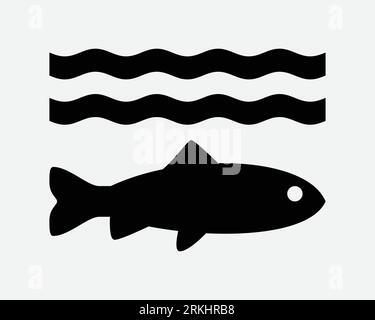 Poisson icône sous-marine Mer Océan vague faune créature Marine Aquatic Animal Noir blanc contour forme vecteur Clipart Illustration Illustration symbole signe Illustration de Vecteur