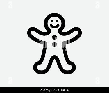 Gingerbread Man Line Icon Gingger Bread cookie personne forme Noël Holiday Food dessert Biscuit Sweet Black White Line Outline Sign vecteur de symbole Illustration de Vecteur