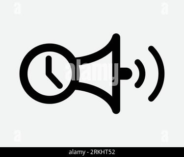 Réveil icône de haut-parleur fort Time Timer annoncer Bell Speaker annonce Megaphone Black White Outline forme vectorielle graphique symbole signe Illustration de Vecteur