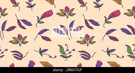 Motif floral sans couture avec style de dessin animé coloré. Motif floral. Convient pour papier peint, papier d'emballage, fond, tissu, textile, vêtements Illustration de Vecteur