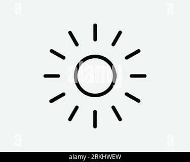 Sun Line Icon Sunshine Summer Light Hot Sunny Weather Sunrise Sunset Day Noon Heat Climate Black White Line forme Vector Clipart Graphic Artwork Sign Illustration de Vecteur