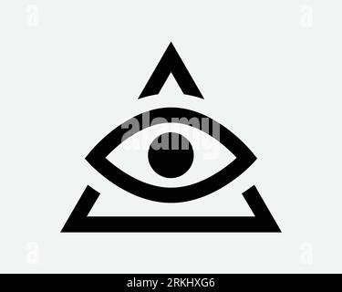 Triangle Eye Icon Pyramid Illuminati Magic Vision Voir vue franc-maçon Spy regarder regarder regarder Noir blanc forme vecteur Illustration symbole de signe Illustration de Vecteur