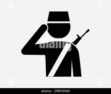 Soldat Salute Army Military Man Saluting Gesture War Captain police Guard icône Noir blanc Outline forme Vector Clipart Graphic Artwork Sign Symbol Illustration de Vecteur