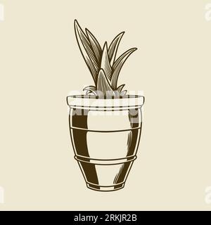 Succulentes vectorielles. Art botanique dessiné à la main Cactus isolé dans le pot. Plante d'intérieur décorative dans le vieux croquis de gravure vintage. Plantes de dessert exotiques conce Illustration de Vecteur