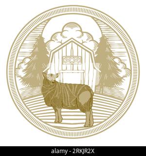 Tiré à la main de la ferme de moutons ou de chèvres isolé sur fond blanc. Illustration de Vecteur