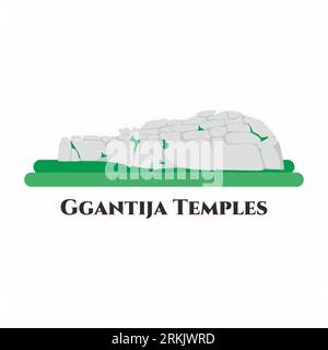 Ġgantija temples. L'un des plus anciens monuments indépendants au monde. Inscrit sur la liste du patrimoine mondial de l'UNESCO. Monuments de dessins animés, attra touristique Illustration de Vecteur