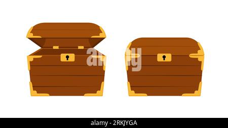 Coffres en bois ouverts et fermés vides Illustration de Vecteur