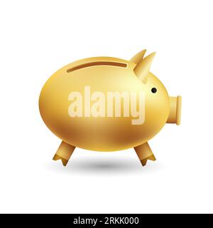 Tirelire de porc 3d d'or. Investissements et transactions financières Illustration de Vecteur