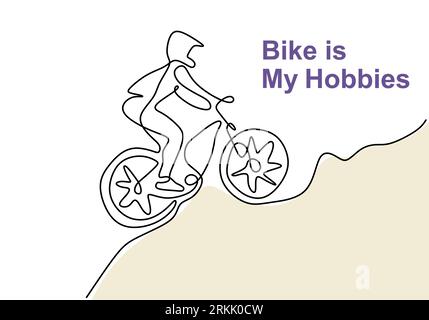 Un dessin au trait continu de jeune course de cycliste masculin énergique sur piste cyclable. Concept de cycliste de course. Design minimaliste dessin de ligne fo Illustration de Vecteur
