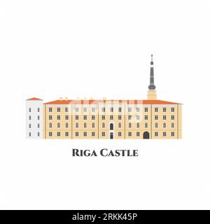 Icône plate du château de Riga. C'est un château sur les rives de la rivière Daugava à Riga, la capitale de la Lettonie. Beau bâtiment architectural. Grande destinatio Illustration de Vecteur