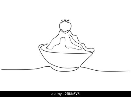 Glace aux fruits continue tirée d'une seule ligne à la main sur le bol. Nourriture délicieuse fraîche en été concept line art doodle contour isolé illustration minimale Illustration de Vecteur