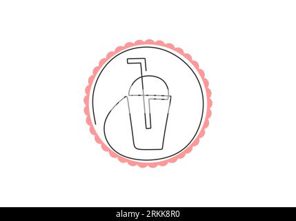 Dessin continu à une seule ligne de boisson glacée fraîche dans le gobelet en plastique pour l'emblème du logo. Milkshake ou boisson gazeuse faite d'un dessin au trait pour le logo de café de restauration rapide Illustration de Vecteur