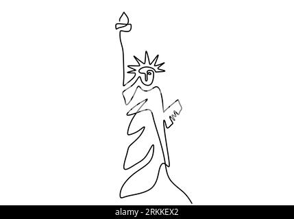 Statue de la liberté dans un dessin au trait continu. Bâtiment historique de New York isolé sur fond blanc. Statue célèbre du monde. Minimali moderne simple Illustration de Vecteur