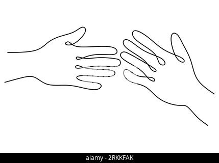 Continue une ligne dessinant les mains de la femme et de l'homme tenant ensemble. Le concept de couple romantique est d'aimer les uns les autres dessinés à la main à une seule ligne art minim Illustration de Vecteur