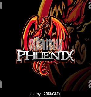 Illustration du logo de mascotte Phoenix pour le jeu epsort. Red Phoenix pour eSport et logo de mascotte de sport isolé sur fond rouge foncé. Illustration de Vecteur