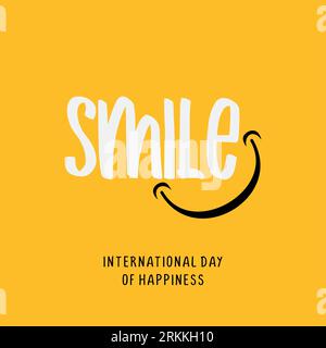 Bannière joyeuse du jour du sourire mondial. Bonne humeur. Concept amusant. Illustration de l'icône sourire. Modèle d'arrière-plan vectoriel. Fond d'affiche Happy Smile Day. Illustration de Vecteur