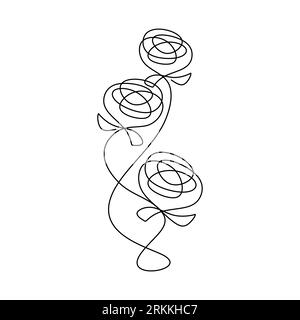 Fleur de rose dessin d'une ligne minimaliste. Décoration symbole romantique. Illustration de Vecteur