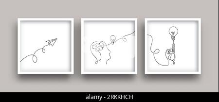 Une ligne dessinant un concept créatif et la pensée avec ampoule et avion en papier Illustration de Vecteur