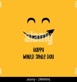 Bannière joyeuse du jour du sourire mondial. Bonne humeur. Concept amusant. Illustration de l'icône sourire. Modèle d'arrière-plan vectoriel. Fond d'affiche Happy Smile Day. Illustration de Vecteur